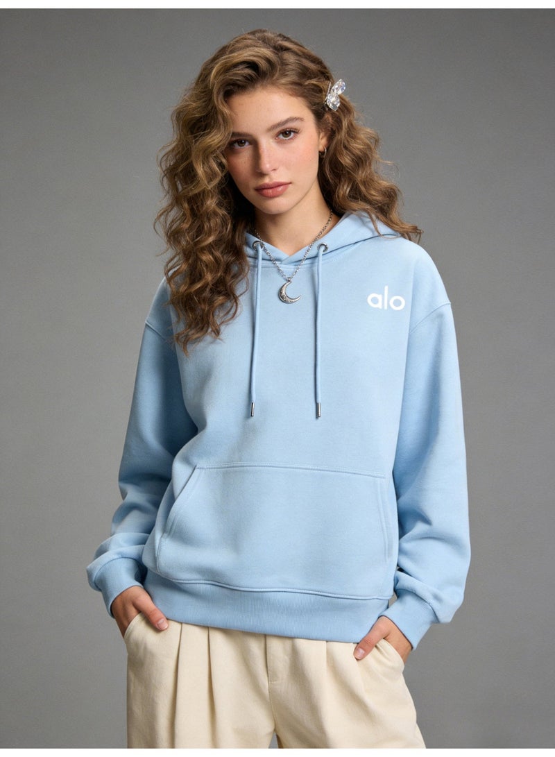 Alo World Blue Hoodie - Unisex Minimalist Logo Pullover, Suitable for Sports and Daily Leisure Styles - Image 2
